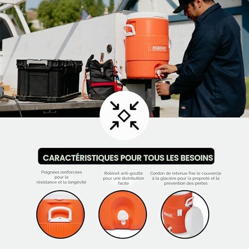 bidon de boisson 5 gallons, bidon d'eau isolé avec robinet, environ 18,9 L, récipient à boisson, distributeur de boisson pour le camping, le sport et les loisirs