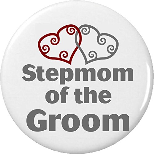 Stepmom of the Groom Silver Heart 2.25â€ Large Button Pin Wedding Bridal Party