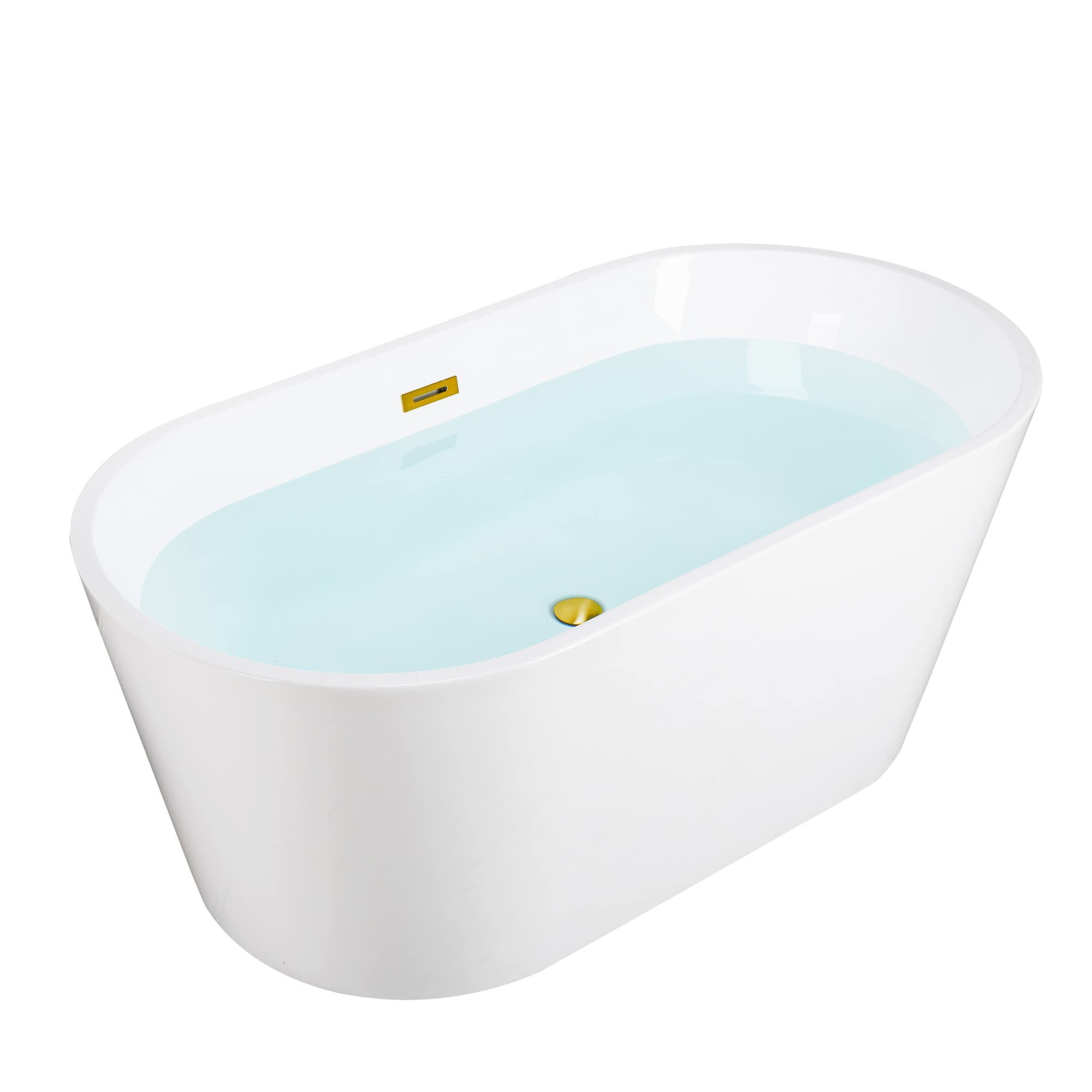 Photo 1 of WOODBRIDGE 54"Freestanding White Acylic Soaking Bathtub with Brushed Gold Drain and Overflow,BTA1702-BG-Drain&O