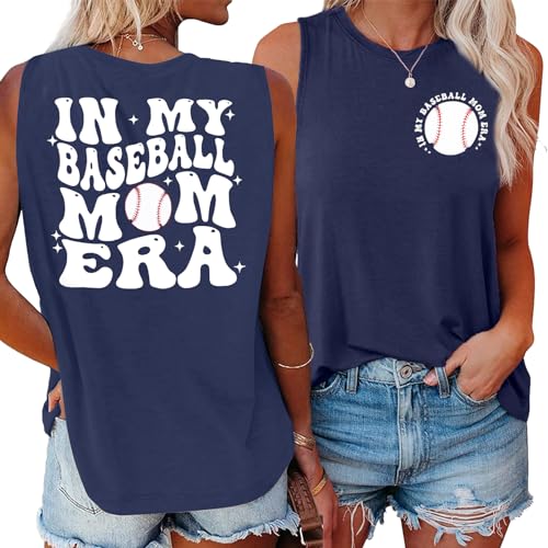 Baseball Mom Shirts for Women:Baseball Graphic Tank Tops Casual Sleeveless Tee Shirt Game Day Vest Top Blue at Amazon