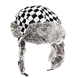 City Hunter Checkered Jacquard Trapper Bomber Cap Hat w/Faux Fur