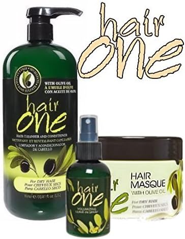 Hair One Cleanser &amp; Conditioner w/ Olive Oil for Dry Hair 33.8 oz., 8 oz. Masque &amp; 4 oz. Leave-In Spray - COMBO DEAL!