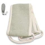 Loofah Shower & Bath Back Scrubber Exfoliating Sponge Belt Set by Toem | Includes 1 Bath Loofa & 1 Self Adhesive Hook | 4 x 32 Inches