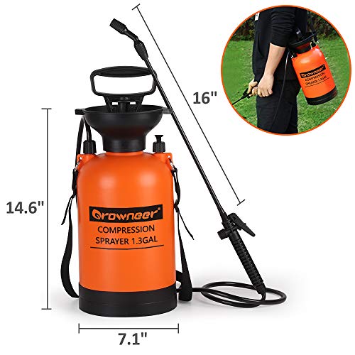 GROWNEER 1.3 Gallon Portable Pump Pressure Sprayer with Pressure Relief Valve and Adjustable