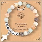 SCRDPRAD WWJD Natural Stone Bead Bracelet for Women Men What Would Jesus Do Inspirational Religious Bracelets Elevated Faith Christian Gifts Easter Thanksgiving Christmas Jewelry