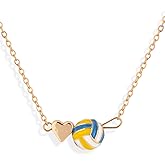 Mikovivi Volleyball Necklace for Women, Gold Heart & Volleyball Necklace Stylish Jewelry Gifts Sport Theme Accessories for Women