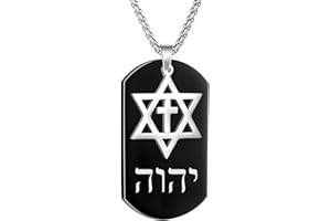 XHMAOYI Cross Star of David Pendant with Hebrew Tetragram Symbol,Jewish Names of God Yhvh Yhwh Jehovah Necklace,Yahweh Blessed Prayers Jewelry for Men Women Her Him