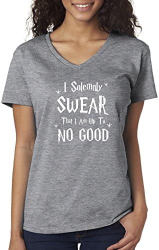 allwitty 1062 - Women's V-Neck T-Shirt I Solemnly Swear That I Am Up To No Good Medium Heather Grey