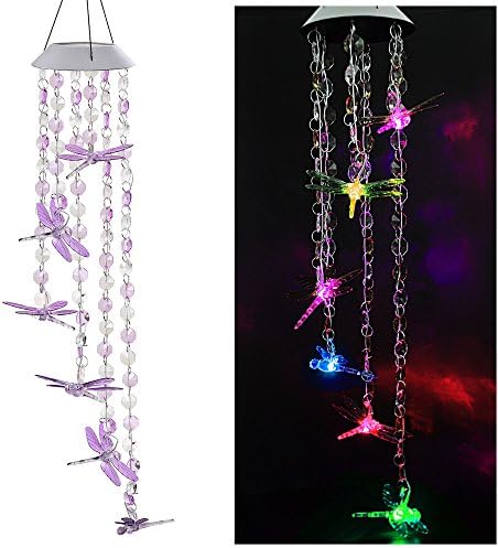 Solar Mobile Bead Wind Chime, Color Changing LED Solar Wind Chime Solar Powered LED Hanging Lamp Wind Chime Light Wind Chimes for Outdoor Indoor Gardening Lighting Decoration Home (Dragonfly)