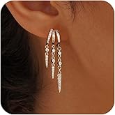 SELSHE Dangle Earrings for Women,14k Gold Plated Triple Huggie Stud Earrings Cute Statement Chain Earring Dainty Drop Earrings for Women Trendy Gold Plated Jewelry