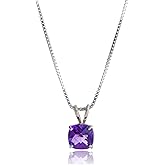 MAX + STONE 925 Sterling Silver Cushion Cut Birthstone Necklace for Women | 6mm Hypoallergenic Solitaire Necklace | Gemstone Pendant Necklaces with 18 inch Box Chain
