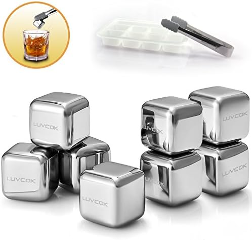 Stainless Steel Ice Cubes Luvcok Reusable Chilling Stones, for Whiskey Wine Beer and Drinks, Pack of 8