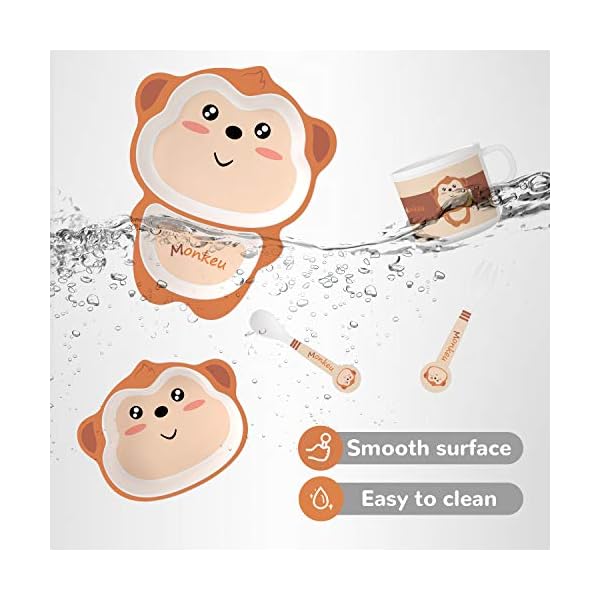 H-HOMEWINS-5-Piece-Kids-Dinner-Set-Eco-Friendly-Bamboo-Tableware-Includes-Plate-Bowl-Cup-Fork-Spoon-Dishwasher-Safe-Dinnerware-for-Baby-Children-Monkey H HOMEWINS 5-Piece Kids Dinner Set Eco-Friendly Bamboo Tableware Includes Plate Bowl Cup Fork Spoon Dishwasher Safe Dinnerware for Baby Children (Monkey)