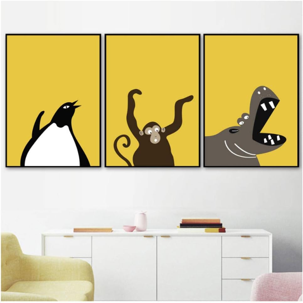 Cuadro lienzo pinturas pingüino hipopótamo mono cartel decoración del