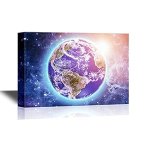Astronomy Canvas Wall Art - Blue Planet Earth in Beautiful Space - Gallery Wrap Modern Home Art | Ready to Hang - 12x18 inches