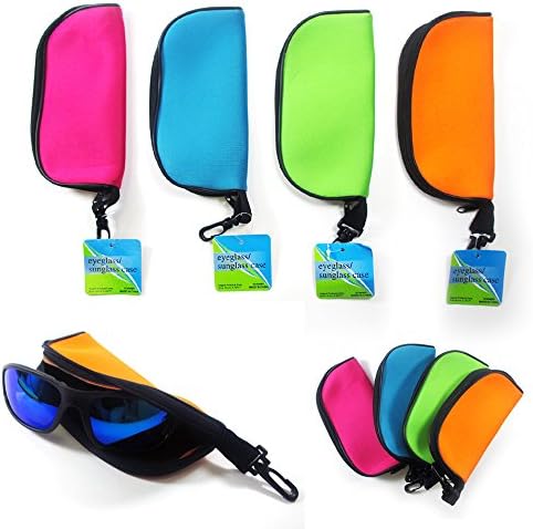 4 Pc Sunglasses Soft Case Set Eyeware Zippered Storage Safety Clip Hook Glasses