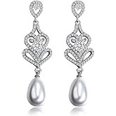 Delicate 14K Gold Natural Crystal & Freshwater Pearl Drop Earrings for Women, Elegant White Pearl Long Dangle Earrings, Charming Christmas Jewelry Gift, Graceful Statement Accessory