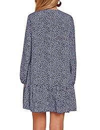 Imysty - Vestido de manga larga para mujer, cuello en V, diseño de lunares