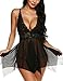 klier Women Sexy Lace Sleepsear V Neck Halter Backless Lingerie Set Black