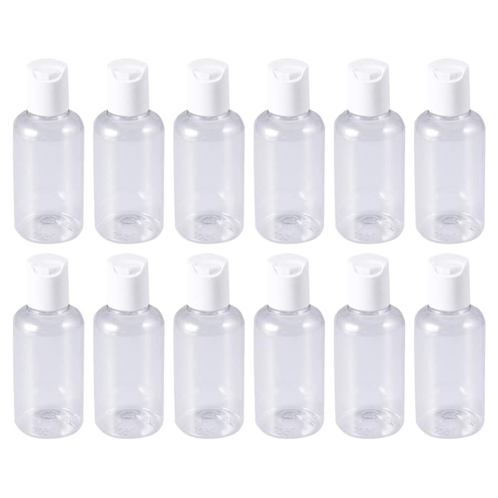 Cabilock 15Pcs 50ml Plastic Press Cap Bottle Empty Lotion Shampoo Bottle Refillable Travel Clear Containers with Disc Top Flip Cap
