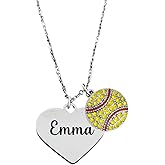 Personalized Engraved Softball Necklace with Name & Number, Custom Girls Softball Gift, Softball Pendent Jewelry, Softball Players & Team Gifts