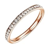 PMTIER Women's 2MM Micro Pave Cubic Zirconia Thin Rose Gold Enternity Wedding Ring Size 6