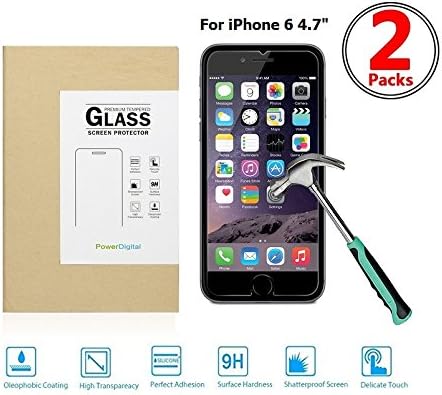 PowerDigital Tempered Glass Screen Protector for Apple iPhone 6 4.7" [Tempered Glass] Highest Quality Premium Anti-Scratch Bubble-free Reduce Fingerprint No Rainbow Washable Screen Protector Easy Install Product with 1 Year Replacement Warranty [2-Pack,0.33mm,2.5D Rounded Edges]