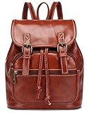 Kenox Small Pu Crazy Horse Leather Girls School Backpacks Ladies Shoulder Bags (Brown-2)