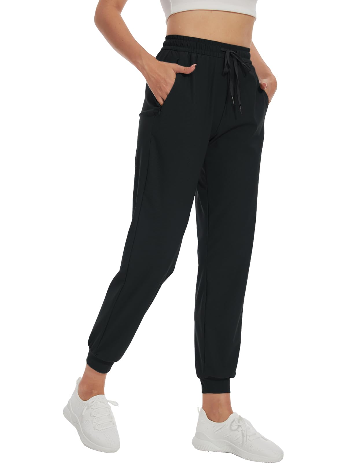 Photo 1 of SEVEGO Women's 36" Tall Inseam Joggers Lightweight Sweatpants Zipper Pockets Athletic Workout Lounge Pants Black, S
