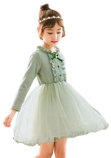 Amazon ミリケ 春秋 子供服 ロング ワンピース 女の子 子供ドレス 長袖 ガールズ チュール キッズ プリンセス カジュアル Aライン フリル かわいい ワンピース チュニック 通販