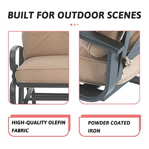 Incbruce 4Pcs Outdoor Patio Furniture Conversation Sets (Loveseat, Bistro Table, 2 Spring Chair) - Swing Glider Rocking Patio Bench and Spring Metal Lounge Chairs Sets with Cushions (Brown) - Thumbnail 2
