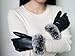 Cozy Design Women's PU Leather Screen Touch Gloves with Faux Cony Hair Cuffs Navy Blue L