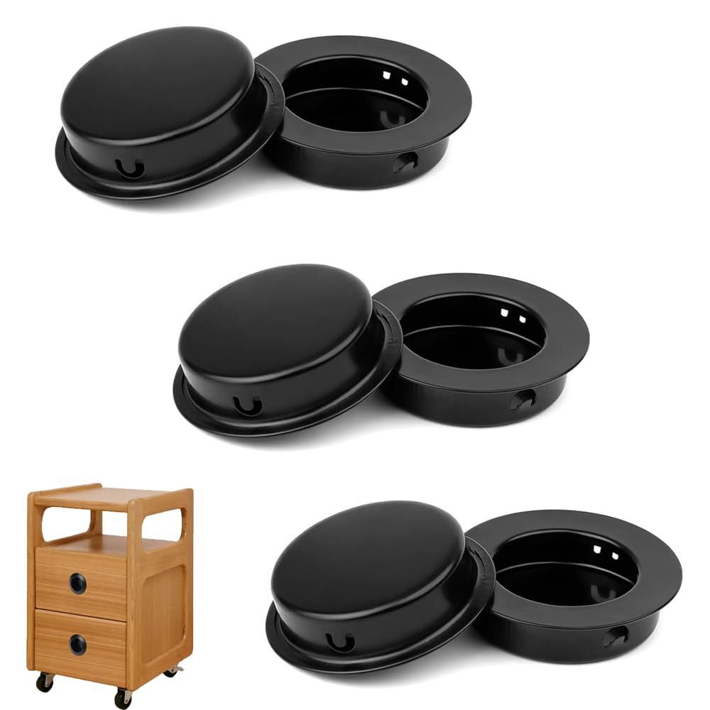 RXKFIGX 6 PCS Recessed Round Handles Embedded Handle Recessed Invisible Sliding Door Pull Handles Round Flush Sliding Pull for Furniture Cupboard Wardrobe Cabinet Door Home Decoration