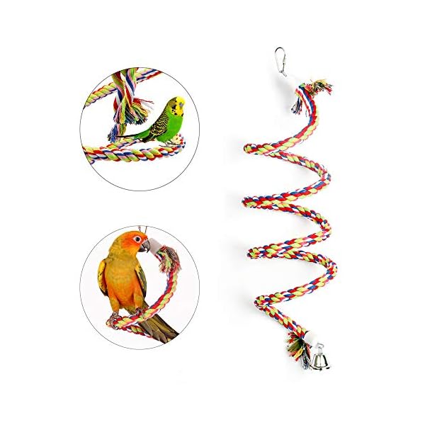 ASOCEA Uccello della Corda Bungee Giocattolo con Campana Cotone Pappagallo Spirale Swing Arrampicata Gabbia in Piedi…