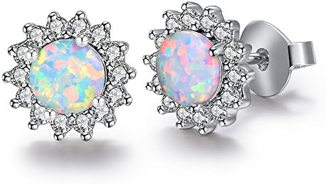 DwearBeautyGold Plated Opal Stud Earrings for Women and Girl,Cubic Zirconia Halo Opal Earrings for Women