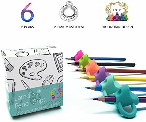 Pencil Grips [6 Pack], Lamdico Pencil Grips, 2018 Update Version - Ergonomic Design, Handwriting Aid Grip Posture Correction Tool for Kids Preschoolers Students, Special Needs for Righties and Lefties