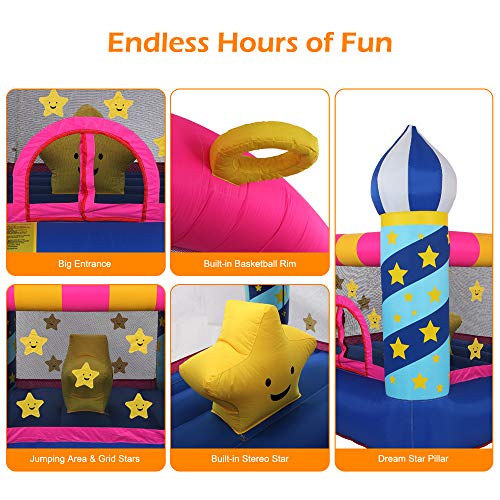 DREAMVAN Inflatable Bounce House with 350W Air Blower (Stars Castle) --Jumping Area 66" 63"-- 420D Oxford Cloth 840D Oxford Cloth Jump Surface - Thumbnail 5