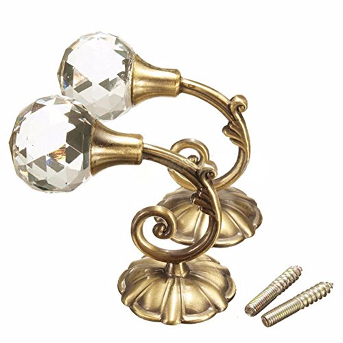 BERTERI 2PCS Large Metal Crystal Ball Curtain Hooks Holder Curtain Holdback Tassel Wall Tie Back Hook Hanger Curtain Accessory