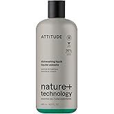 ATTITUDE Dish Soap, Infused with Essential Oils, Plant-Based Ingredients, EWG Verified, Great for Clean and Sparkling Dishes, Vegan Dishwashing Liquid, Lavender & Rosemary, 16.5 Fl Oz