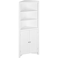 kleankin Tall Bathroom Storage Cabinet, Corner Cabinet with Doors, Linen Cabinet with Doors and 3-Tier Shelves, White