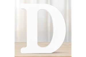 DEEZOMO 6 Inch 3D White Wooden Letters, Wooden Alphabet Wall Letter for Wall Decor Decorative - Wood Crafts Standing Letters Slices Sign Board Decoration for Party Decor DIY Craft (Letter D)