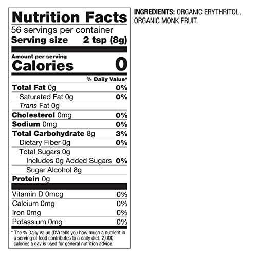 BetterBody Foods Organic Monk Fruit Sweetener Blend, Raw Cane Sugar