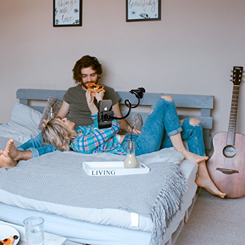Tryone Gooseneck Phone Holder Stand for Bed Flexible Arm Adjustable Cell Phones Mount Clamp on Desk Bedframe Compatible with iPhone 14 Pro Max 13 12 11 X SE Series/Samsung S22 or Other 4"-7" Devices