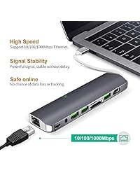 USB C Hub, USB C Adapter, 9 in 1 Type C hub 1000M RJ45 Ethernet, 4K HDMI, 2 USB 3.0 Ports,1 USB 2.0 Port,PD Charging Port, Card Reader, Audio Mic Port for MacBook, Chromebook More