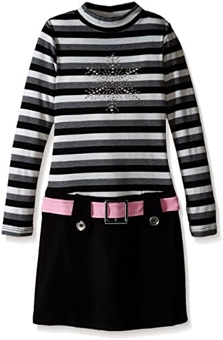 Pinky Pink Little Girls' Long Sleeve Snow Flake Stripe Marsha Dress