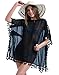 Elegant Beachwear Swimsuit Cover Up - Bikini Swimwear Cover up for Women - Chiffon Tassel Cover Ups Kaftan Dress (XS/S/M, Black)