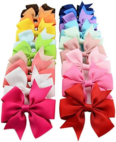 Lucky God 20 Pcs Boutique Girls Kids Alligator Clip Grosgrain Ribbon Hair Bows Clips 20 Colors (20 colors)