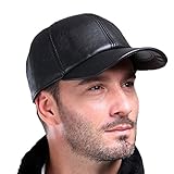 Vemolla Baseball Cap Genuine Sheepskin Adjustable Unisex Leather Baseball Hats Black One Size