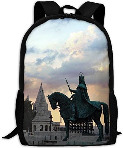 Architecture Old Building Budapest Hungary Sunset Clouds Tower Historic Ancient King Horse Trees Statue Hills Fashion Outdoor Shoulders Bag Durable Travel Camping Backpack For Adult