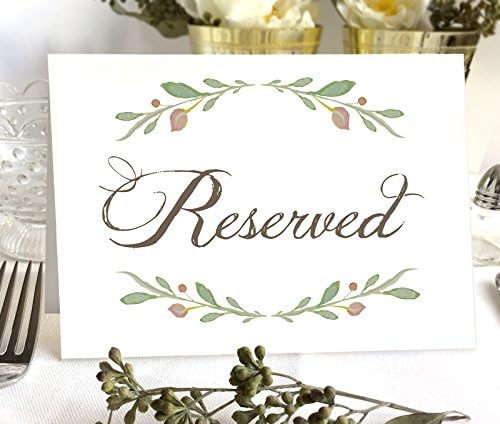 4 Pack- Floral Reserved Wedding Table Signs - Folded Freestanding White Table Signs (4) - 6.25" x 4.5"